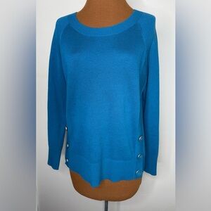 Talbots Blue Side Button Crew Neck Sweater Size Medium